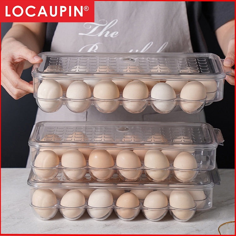 Locaupin Stackable Refrigerator 18/34pcs Eggs Storage Box Eggs Dispensers Egg Storage Bin With Lid