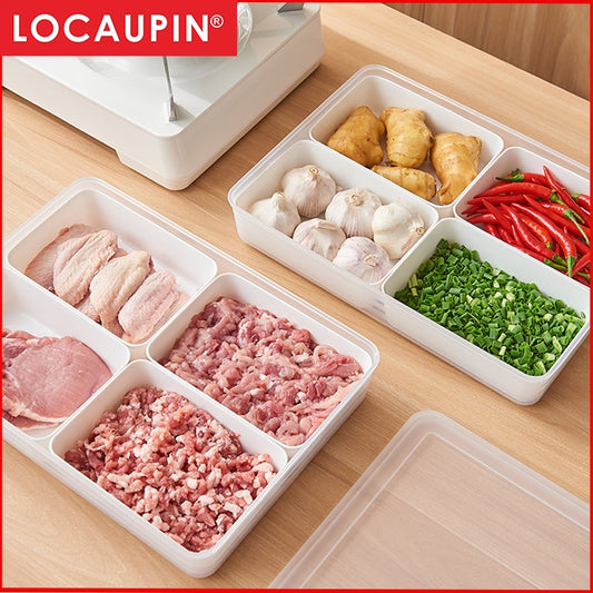 Locaupin Food Storage Containers Stackable Refrigerator Organizer Bins with Lids with Removable Compartment Basket
