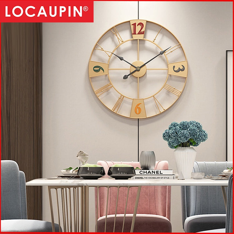Locaupin Large Wall Clock Black Metal Battery Operated Wall Clock, Silent Clock Modern Home Decor for Living Room/Office
