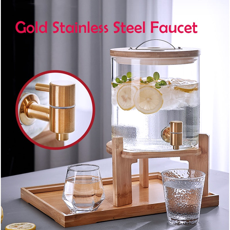 Locaupin Heat-Resistant Borosilicate Glass Beverage Dispenser with Gold Stainless Steel Spigot | Elegant & Durable Drink Server for Hot & Cold Beverages