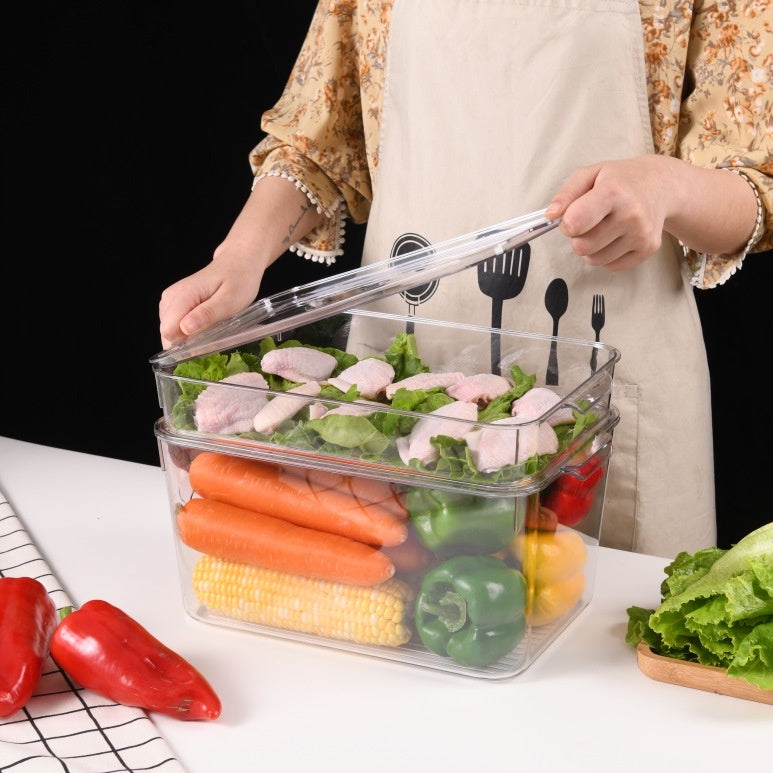 Locaupin Food Storage Containers Stackable Refrigerator Organizer Bins Baskets with Lids and Removable Drain Basket