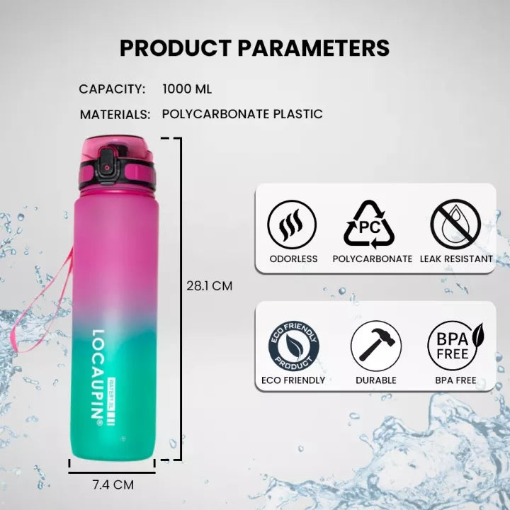 Locaupin Gradient Frosted Fitness Sports Water Bottle Snap Design Lid For Student to Outdoor Running Cycling Gym Workout