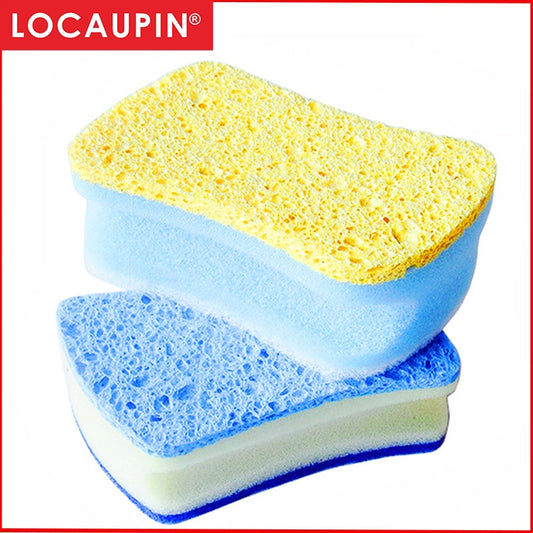 Locaupin Kitchen Three in one Magical Wood pulp Sponge Non-Scratch Scrub Sponges Cleans Fast without Scratching-1pcs