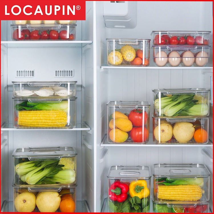 Locaupin Stackable Kitchen Pantry Cabinet Refrigerator Freezer Food Storage Box with Handles Lid - Organization
