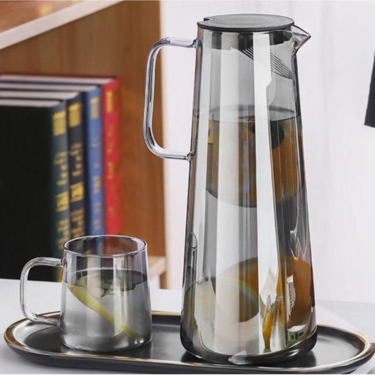 Locaupin 1800mL150ā Heat-resistant Borosilicate Glass Bottle Pitcher ,Glass Cups Hot Cold Water Juice Beverage Carafe