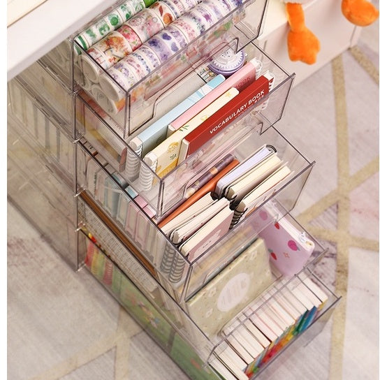 Locaupin Desk Organizer,Stackable Organizer Drawers, Clear Desk Storage Box,Stacking Desktop Organizer for Office &Home
