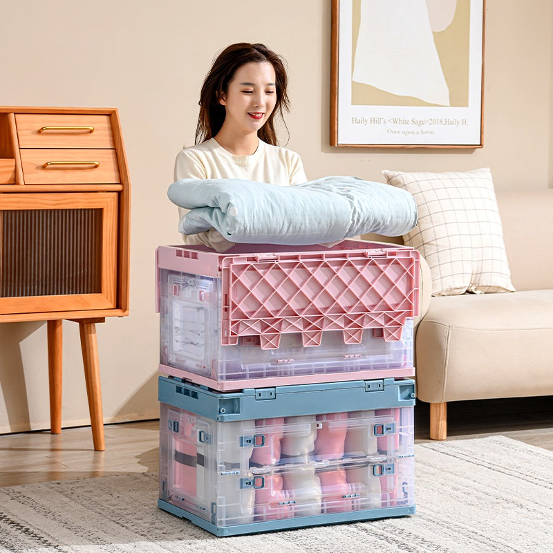 Locaupin Large Collapsible with Removable Storage Bins with Lids-Folding Plastic Stackable Organizer with Handle Baskets
