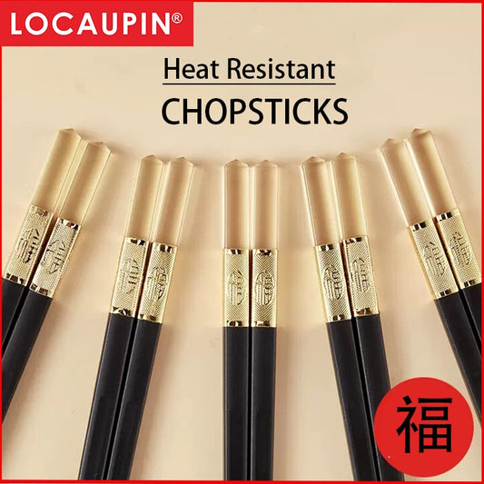 Locaupin 5 Pairs Reusable Chopsticks Dishwasher Safe,Fiberglass Chopsticks Set, Non-Slip, Easy to Use