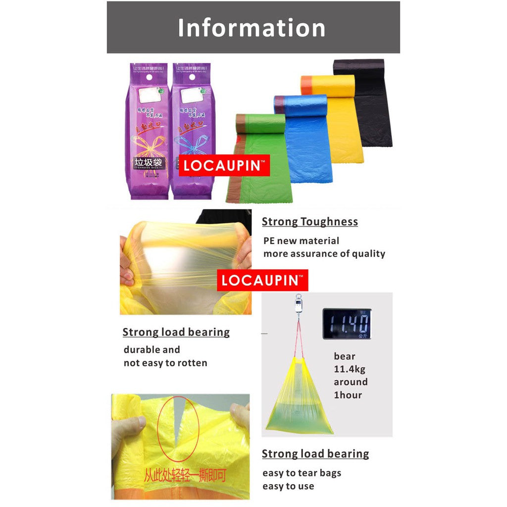 Locaupin 80x100cm Big Size Garbage Bags Kitchen Garbage Bags office With Rope Bin Bags Trashs Garbage Bags (30pcs)