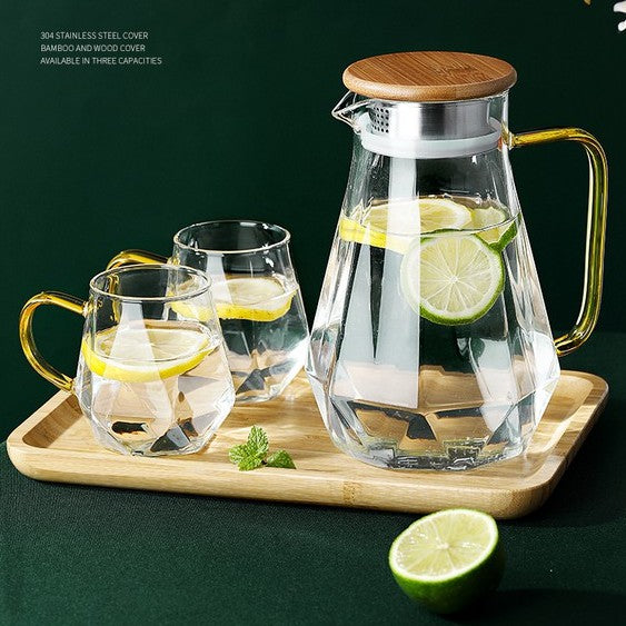 Locaupin 1800mL150ā Heat-resistant Borosilicate Glass Bottle Pitcher ,Glass Cups Hot Cold Water Juice Beverage Carafe