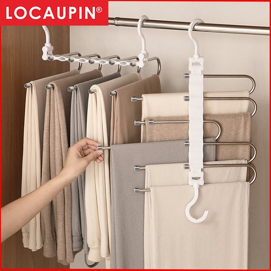 Locaupin Magic Pants Hangers, Space Saving Closet Hangers Multi Functional Pants Rack Wardrobe Organizer Racks for Cloth