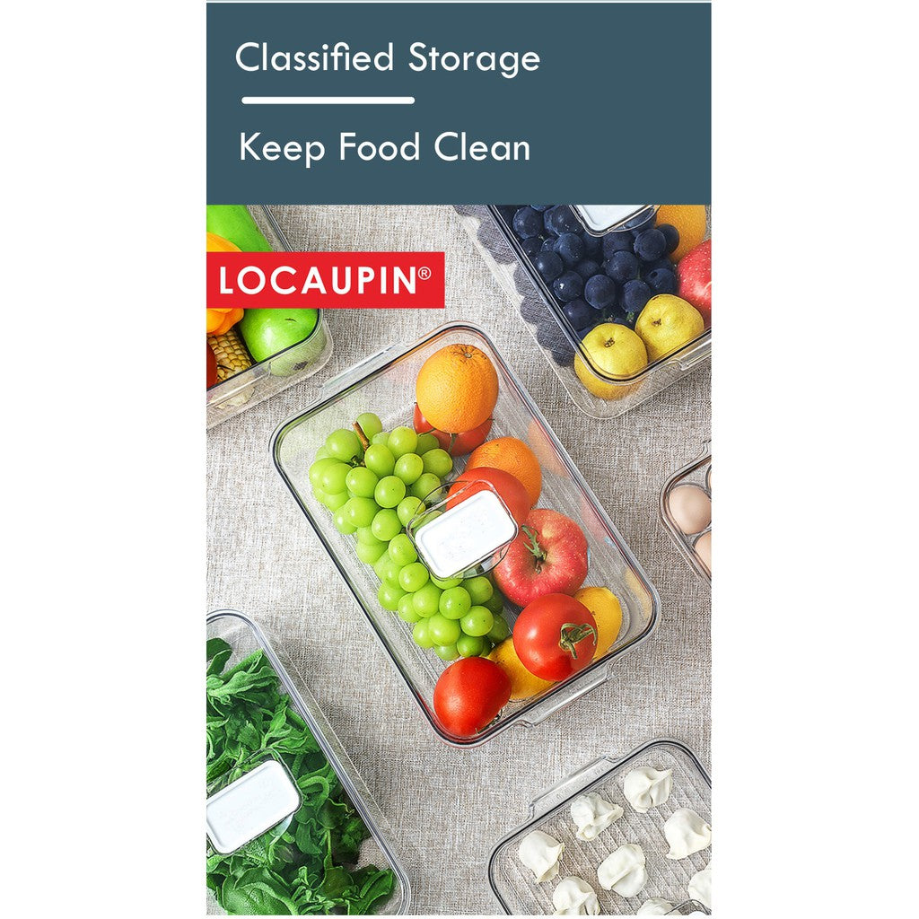 Locaupin Stackable Kitchen Pantry Cabinet Refrigerator Freezer Food Storage Box with Handles Lid - Organization