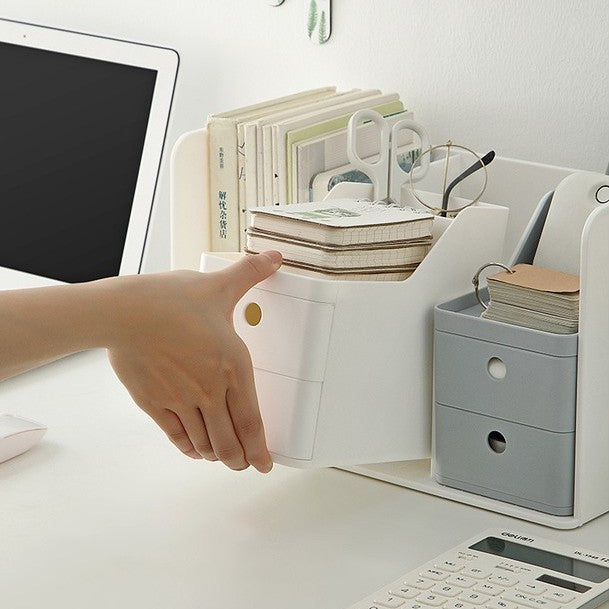 Locaupin Desk Drawer Organizer Shelf with Expandable Storage for Office and Home Tabletop Books Holder