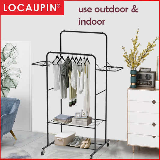 Locaupin Indoor & Outdoor  Garment Rack Freestanding Hanger Double Pole Multi-functional Bedroom Clothing Rack
