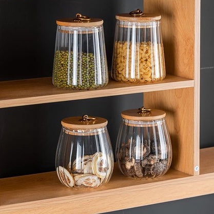 Locaupin Borosilicate Glass Storage Jars ,Clear Glass Food Storage Containers with Airtight Wood Lid Kitchen Canisters