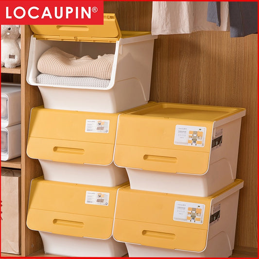 Locaupin High Quality 24/34L Plastic Stackable Storage Bins with Lids Storage Box Stackable Container Organizer