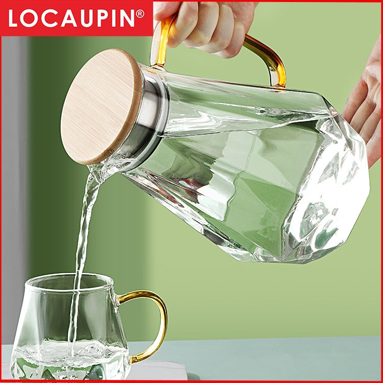 Locaupin 1800mL150ā Heat-resistant Borosilicate Glass Bottle Pitcher ,Glass Cups Hot Cold Water Juice Beverage Carafe