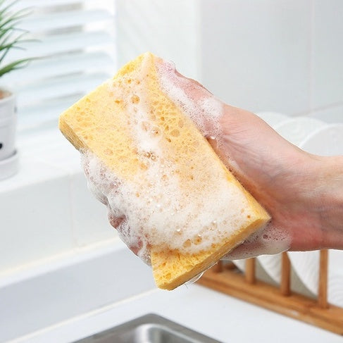 Locaupin Kitchen Two in one Magical Wood pulp Sponge Non-Scratch Scrub Sponges Cleans Fast without Scratching-1pcs