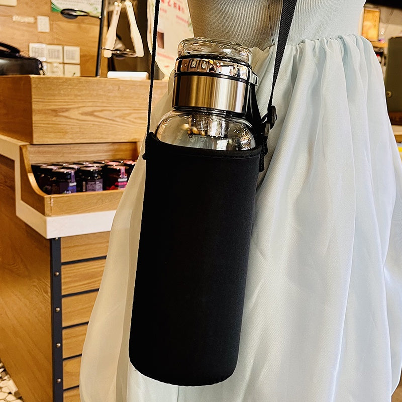 Locaupin -20~150℃ Borosilicate BPA Glass Tea Bottle Cups-With Tea Filter ,Tea Filter Cup, Portable Glass Water Bottle