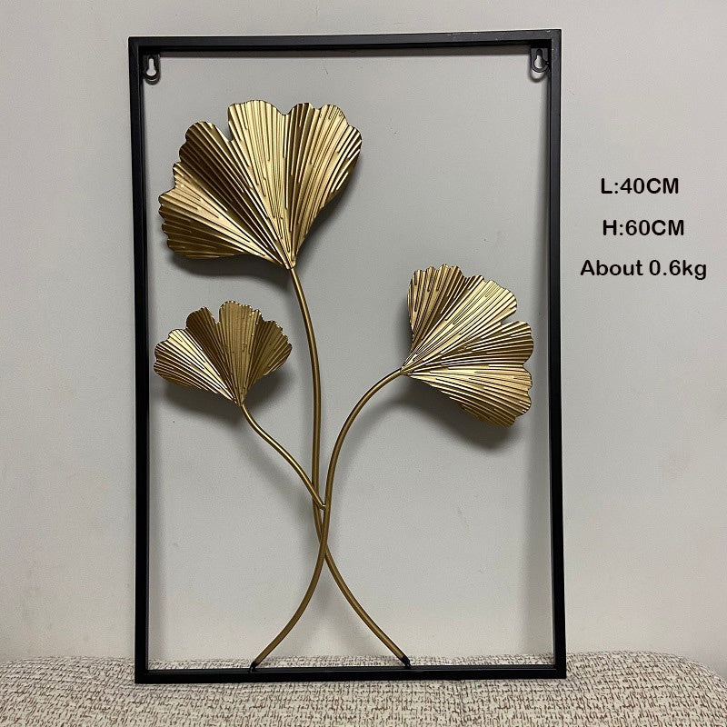 Locaupin Gold Metal Wall Art with Frame, Accent Leaves Wall Decor Leaf Wall Hanging Decor