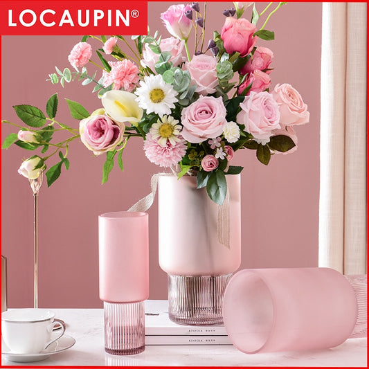 Locaupin Home Vase Flower Arrangement Optic Color Glass Vases with Golden Rim Decor for Dining Living Room Wedding Gift