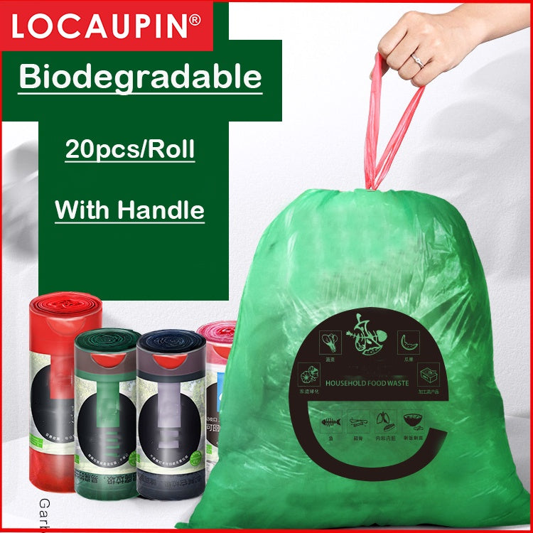 Locaupin Biodegradable Garbage Bags Kitchen Trash Bags office Trash Bags With Rope 20pcs/Roll 45*50cm