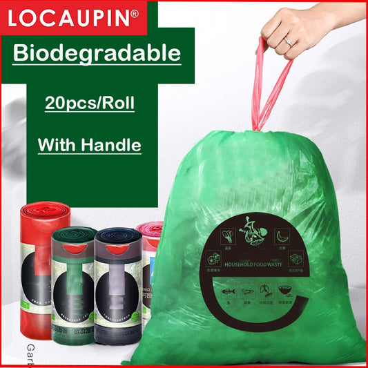 Locaupin Biodegradable Garbage Bags Kitchen Trash Bags office Trash Bags With Rope 20pcs/Roll  45*50cm