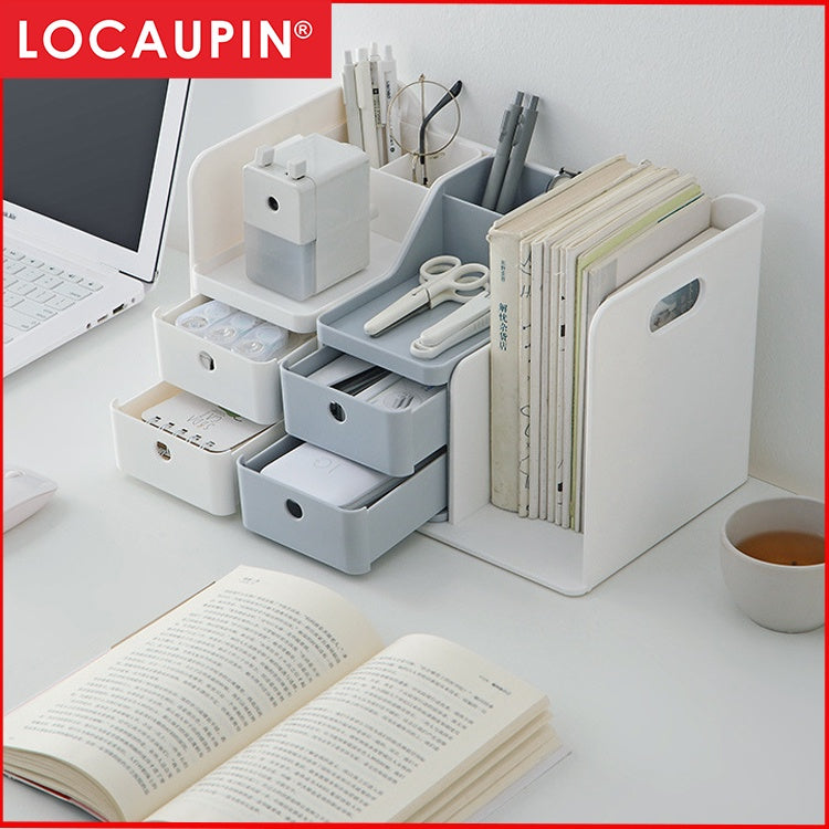 Locaupin Desk Drawer Organizer Shelf with Expandable Storage for Office and Home Tabletop Books Holder