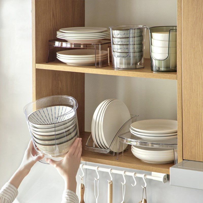 Locaupin Dinnerware Bowl Plate Holder Plastic Dish Storage Display Shelf Tableware Rack Kitchen Organizer