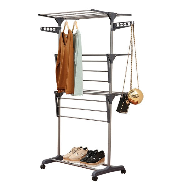 Locaupin 3 Tier Grey Color Foldable Drying Rack Clothes Rack Clothes Wardrobe Hanger Rack