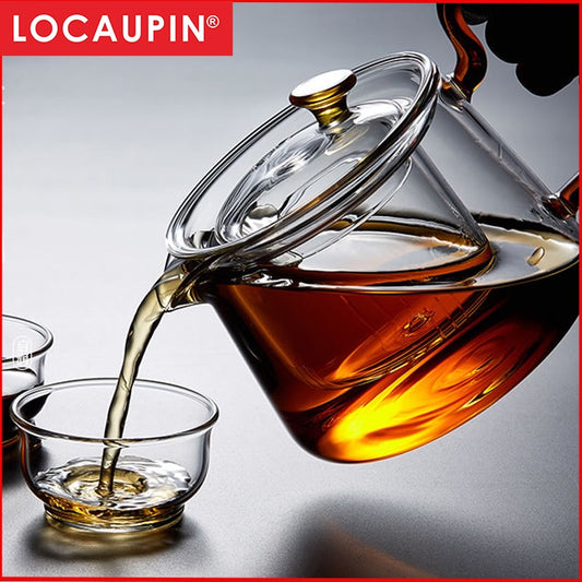 Locaupin -20 to150℃ Borosilicate Glass Teapot Set Teabloom Stovetop Microwave Safe High Temperature Tea Cups with Filter