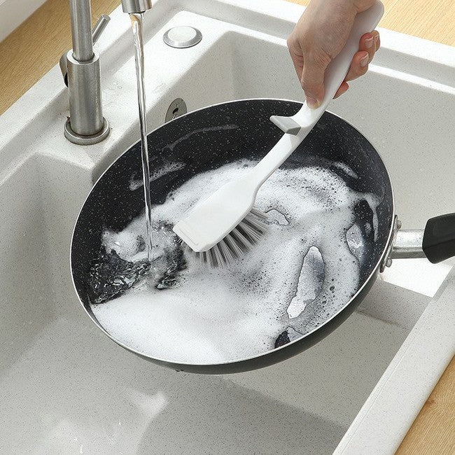 Locaupin Kitchen Brush Sink Bathroom Brushes with Scraper Tip Comfortable Grip Bristles for Pot Pan Cast Dishes Cleaning