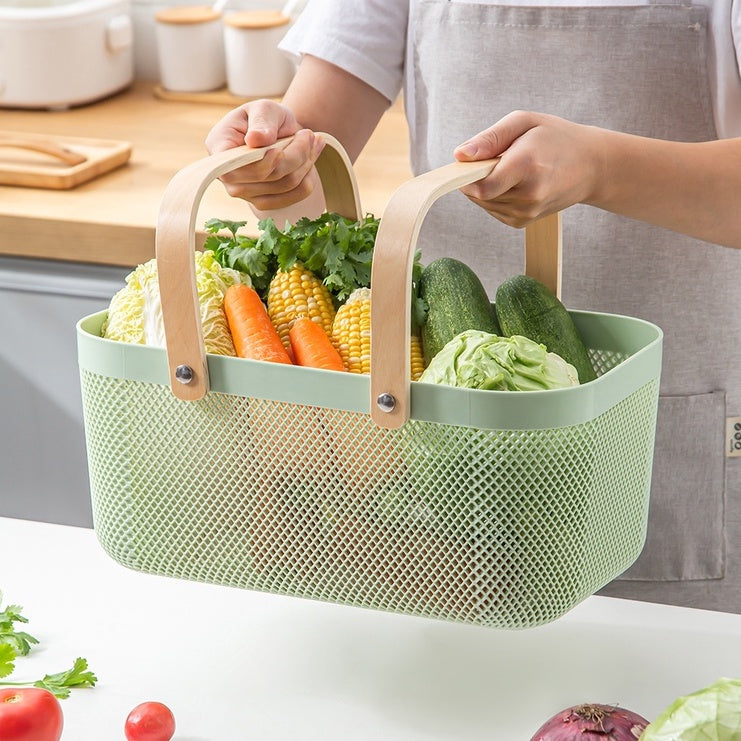 Locaupin Storage Organizer Basket Bin with Wood Handle Ideal for Kitchen Bathroom Pantry Cabinets Home Decor