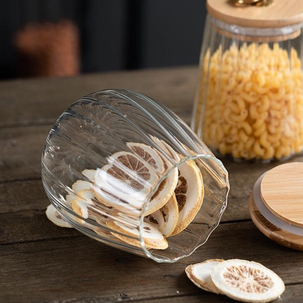 Locaupin Borosilicate Glass Storage Jars ,Clear Glass Food Storage Containers with Airtight Wood Lid Kitchen Canisters