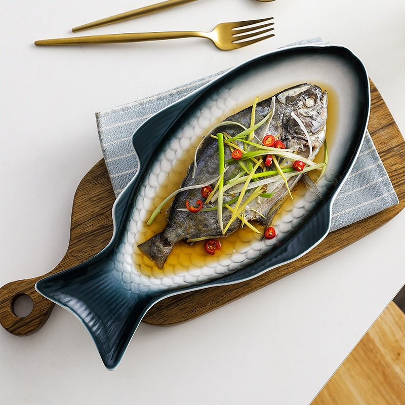 Locaupin Fish Plates Dinner Plates Ceramic Plate Family Dinner Plate Dinnerware Serving Dishes Tableware