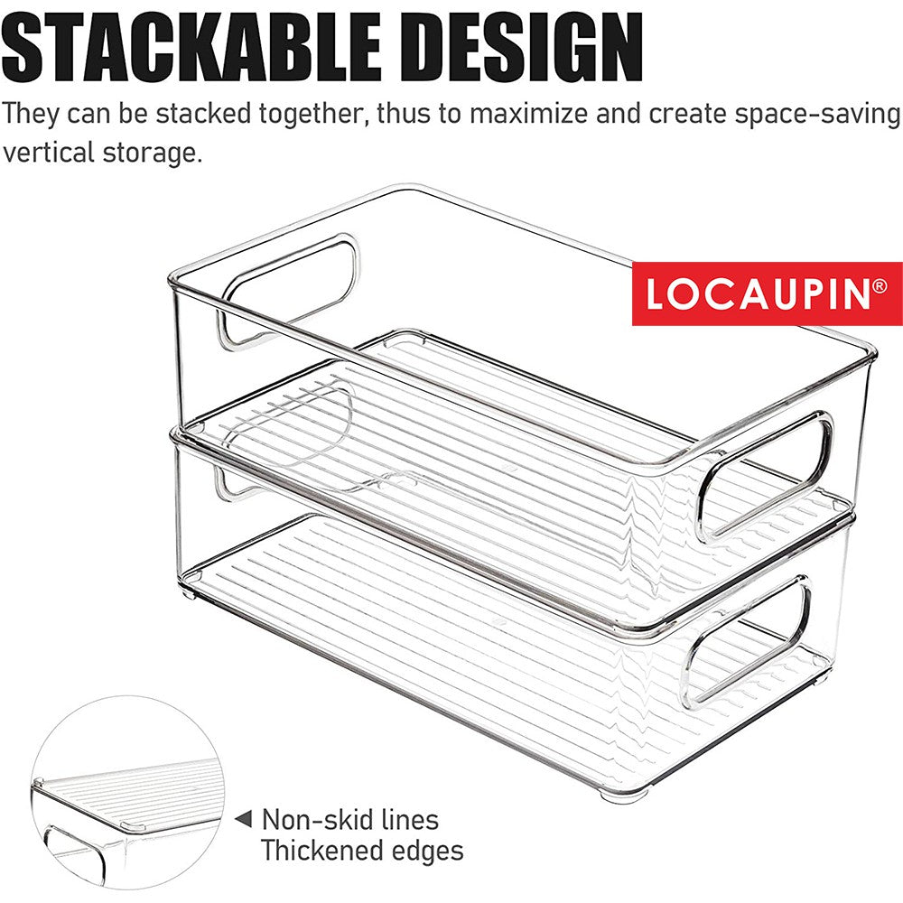 Locaupin Refrigerator Organizer Bins-Stackable Fridge Organizers with Handles,Countertops,Cabinets, Food Storage Rack