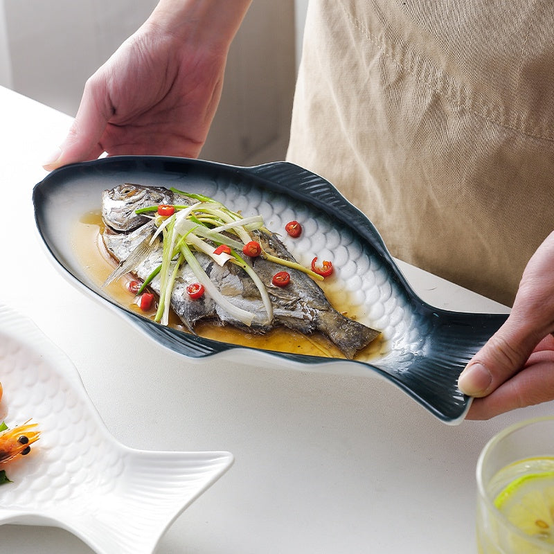 Locaupin Fish Plates Dinner Plates Ceramic Plate Family Dinner Plate Dinnerware Serving Dishes Tableware