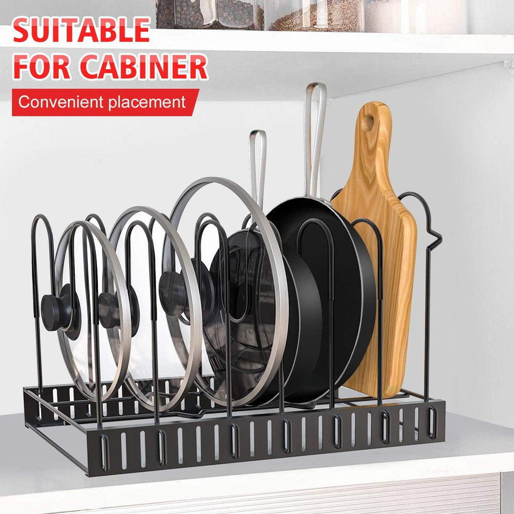 Locaupin Pots and Pans Organizer Pot Rack Organizer Adjustable 8 Tiers Pan Rack for Kitchen Counter Cabinet