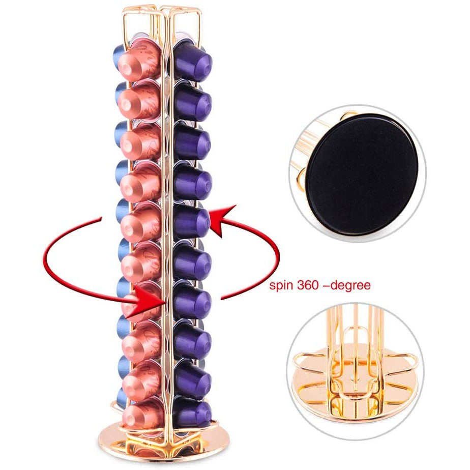 Locaupin Nespresso Coffee Capsule Metal Rack Holder Carousel ,360-degree Rotation,40 Capsule Capacity