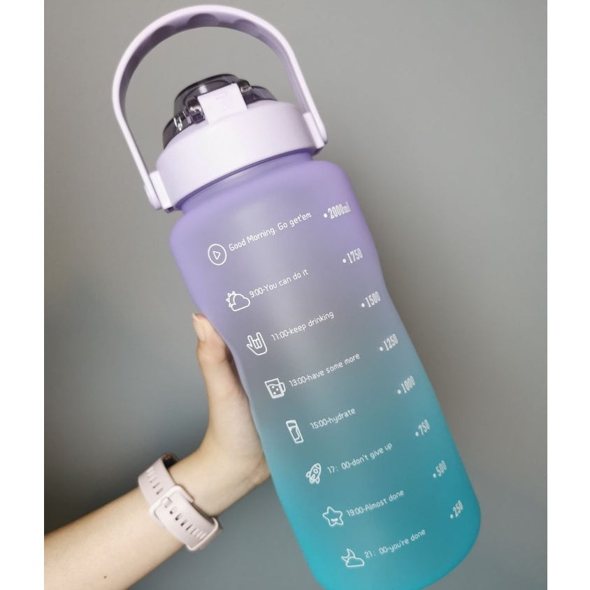 Locaupin Gradient Frosted Fitness Sports Water Bottle Snap Design Lid For Student to Outdoor Running Cycling Gym Workout