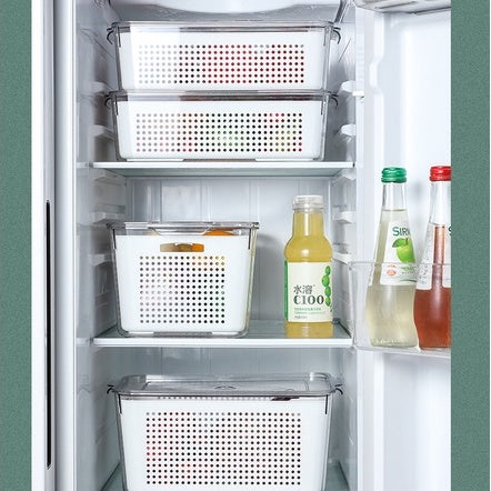 Locaupin Food Storage Containers Stackable Refrigerator Organizer Bins Baskets with Lids and Removable Drain Basket