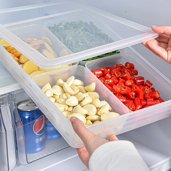 Locaupin Food Storage Containers Stackable Refrigerator Organizer Bins with Lids with Removable Compartment Basket