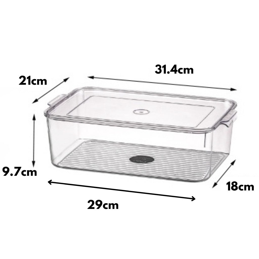Locaupin Food Storage Containers Stackable Refrigerator Organizer Bins Baskets with Lids and Removable Drain Basket