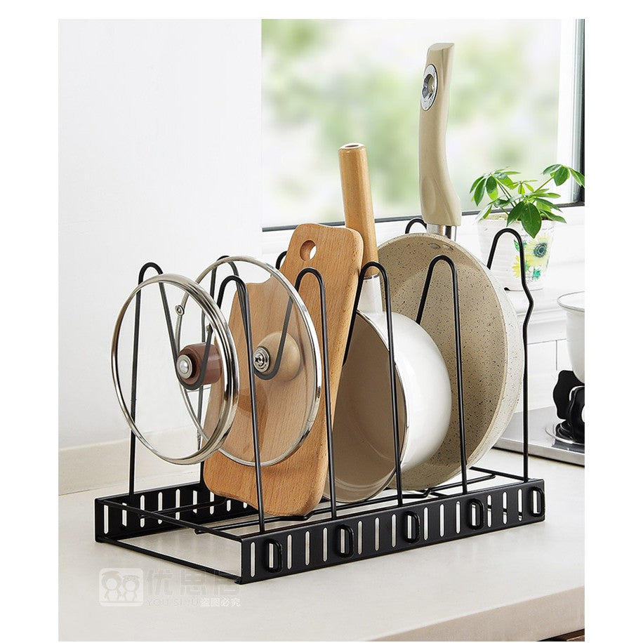 Locaupin Pots and Pans Organizer Pot Rack Organizer Adjustable 8 Tiers Pan Rack for Kitchen Counter Cabinet