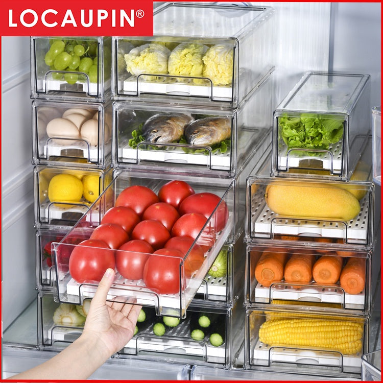 Locaupin Drawer Stackable Kitchen Pantry Cabinet, Refrigerator, Freezer Food Storage Box with Handles, Food Container