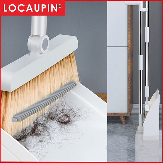 Locaupin Home Kitchen office Floor Broom Dustpan Set Outdoor Broom Set Self-Cleaning Dustpan Teeth  Sweeping Tools