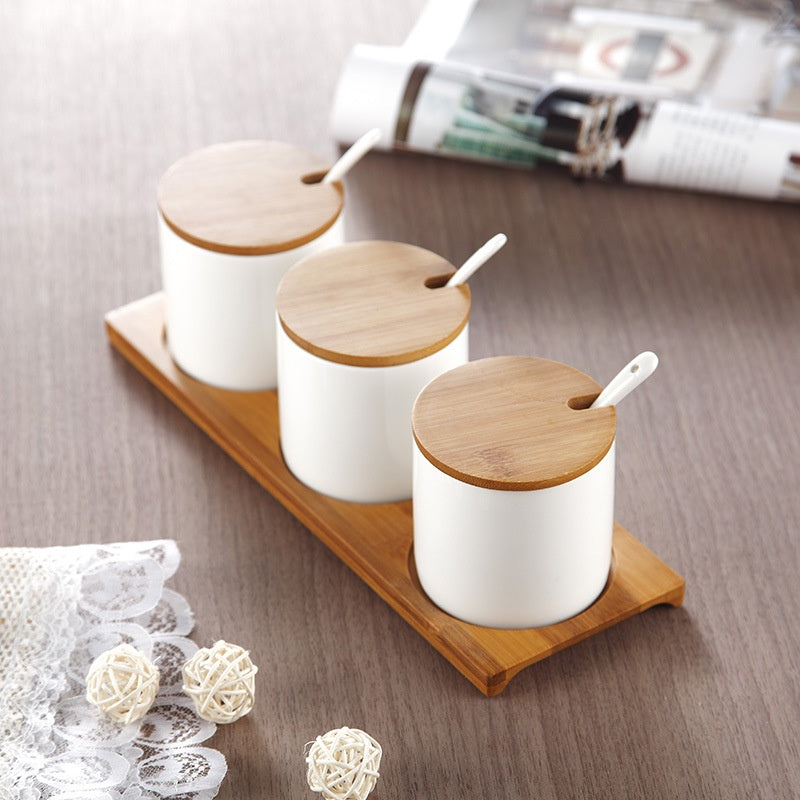 Locaupin Kitchen Ceramic Spice Jar Set Seasoning Dispensers