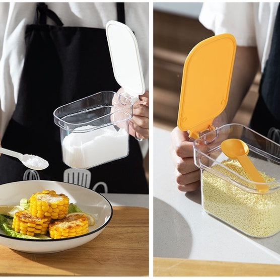 Locaupin 3 Grids Seasoning Box with Handle and Spoon, Seasoning Storage Container Rack Combo Set with Removable