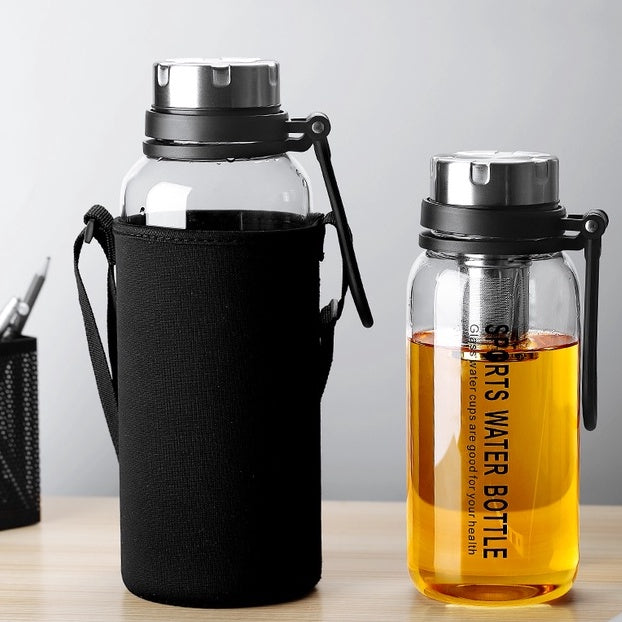 Locaupin -20~150℃ Borosilicate BPA Glass Tea Bottle Cups-With Tea Filter ,Tea Filter Cup, Portable Glass Water Bottle