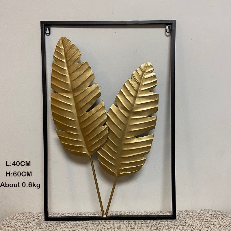 Locaupin Gold Metal Wall Art with Frame, Accent Leaves Wall Decor Leaf Wall Hanging Decor